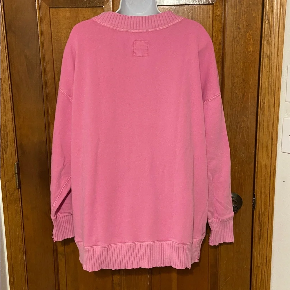 Aerie Oversized Slouchy V Neck Pullover Tunic Drop Shoulder Distress Hem Medium - Picture 5 of 11